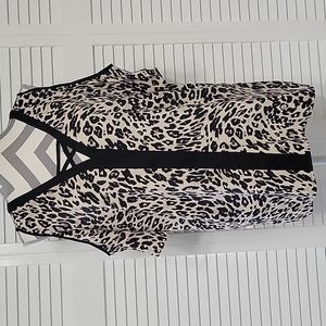 Chico's size 2 cream and black animal print open shoulder blouse.
